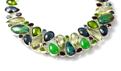 Natürliche Chrysokoll, Chalcedon, Iolith, Multi Stein Modeschmuck Halskette 1... - Bild 15 von 23