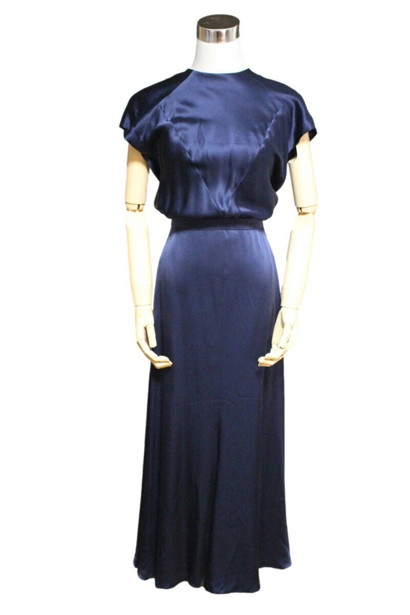 Abito CHANEL BOUTIQUE Chanel in seta blu navy taglia 36 made in france ridimensionato in vita