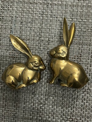 Vintage 2er Set Langohr Messing Hasen/Hasen Figuren schwer Briefbeschwerer Deko