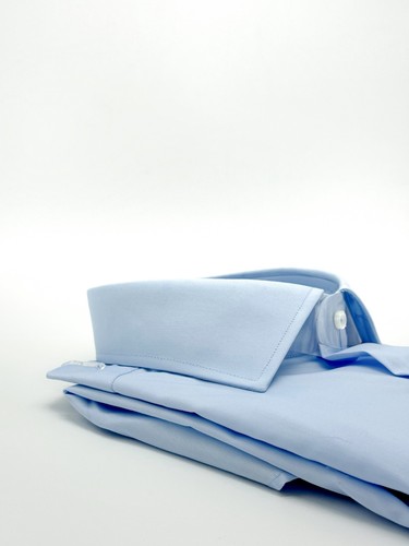Camicia Uomo Elegante Sartoriale Slim Fit 100% Cotone - Blu Classico . - Bild 3 von 4