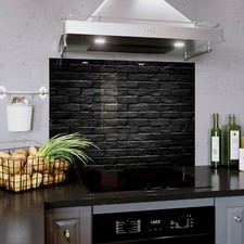 Glass Splashback Kitchen Tile Cooker Panel ANY SIZE Brick Dark Stone Wall 0419