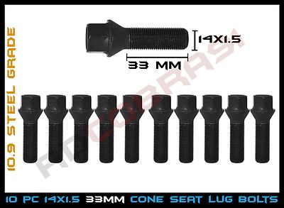 20-Pack Black Ball Seat Wheel Lug Bolts – 14x1.5 Thread, 33mm Shank, For Mercedes, Audi, VW, Porsche – AVNPerformance