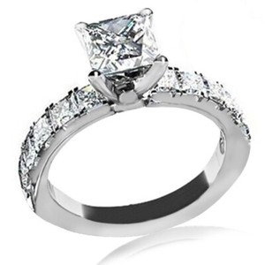 Authentic Princess Cut Solitaire w/ Accent Ring in 18K White Gold Plated