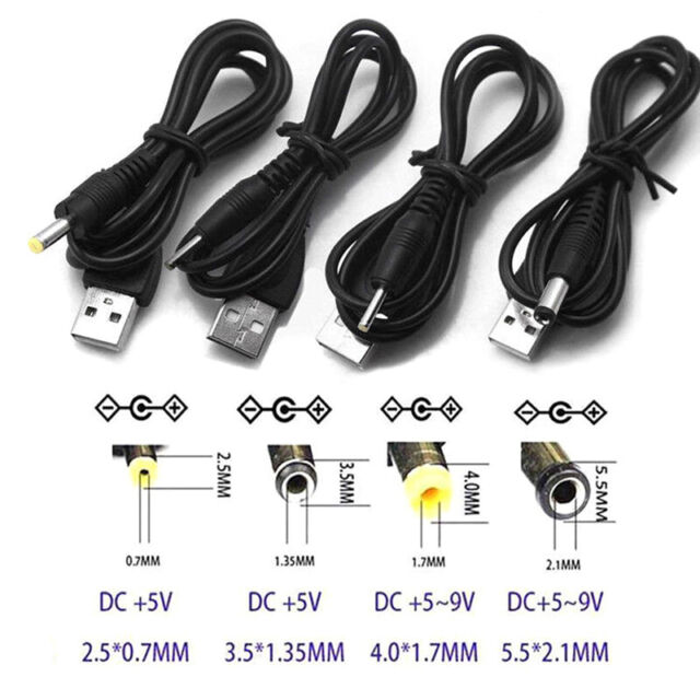 USB Port to 2.5 3.5 4.0 5.5mm 5V DC Barrel Jack Power Cable Cord Connec Pq