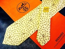 HERMES Neck tie Silk Yellow Logo japan seller N1218 32 Made in France