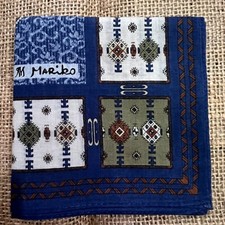 BLUE JAPAN GEOMETRIC PAISLEYS ART VTG POCKET SQUARE MEN HANDKERCHIEF COTTON 17"