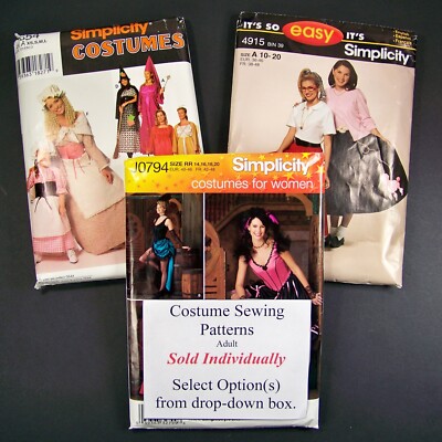 Simplicity Costumes Sewing Pattern WOMEN MISSES Factory Fold - SOLD INDIVIDUALLY