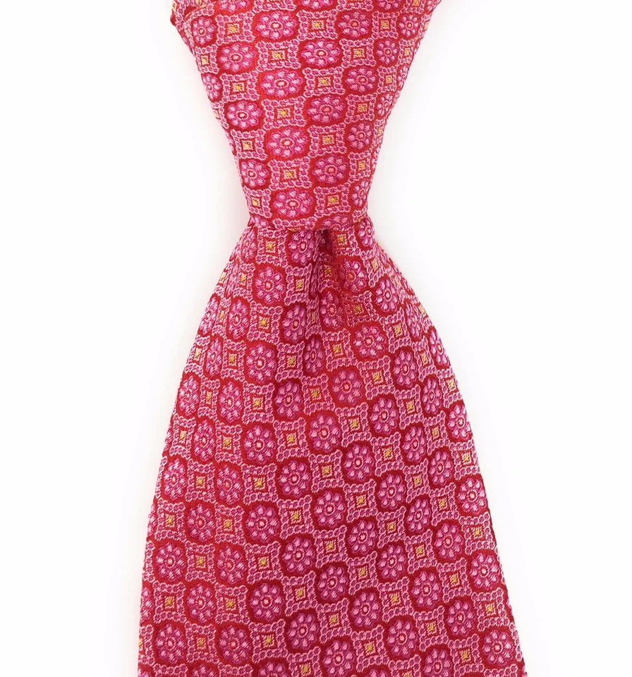 Corbatas DolcePunta Para Hombre Geométricas Rosa Rojo Amarillo 100% Seda Hechas a Mano en Italia Foto 2 de 4