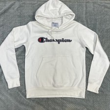 Champion Women's Sweatshirt Size Small Powerblend Hoodie White Center Logo