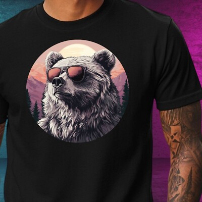 Mens Grizzly Bear Sunglasses Cotton T-Shirt Size XS to 5XL