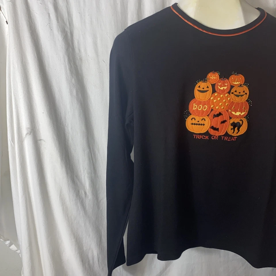 Women’s Halloween trick-or-treat pumpkin black cat bat embroidery Sequin Beaded - Image 4 of 4