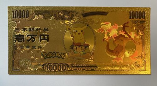 Charizard Banknote Ash And Pikachu Gold Shiny Dollar Cash - Picture 1 of 2