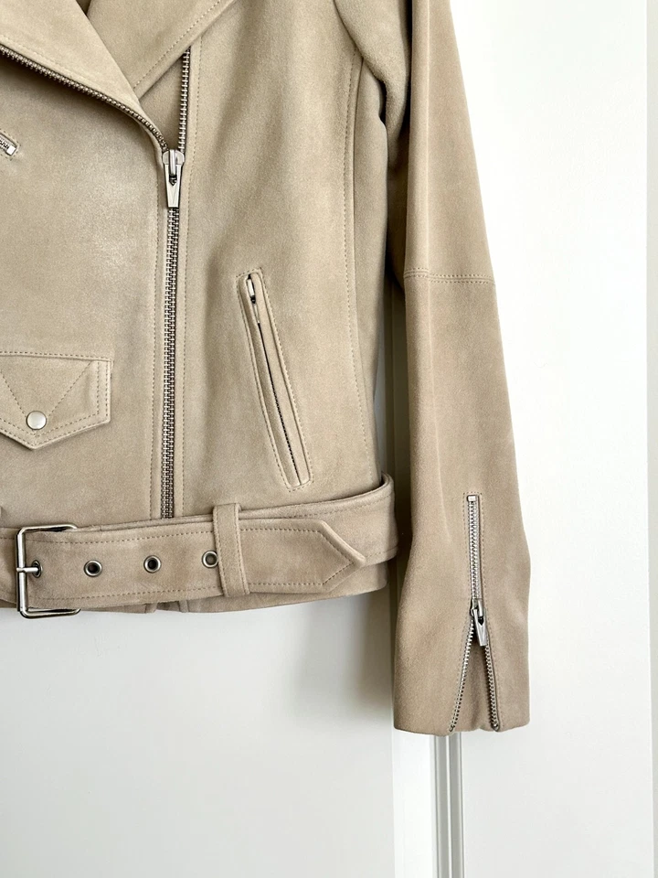 Chaqueta de moto VEDA de gamuza de cabra con cinturón en color topo talla S Foto 4 de 4