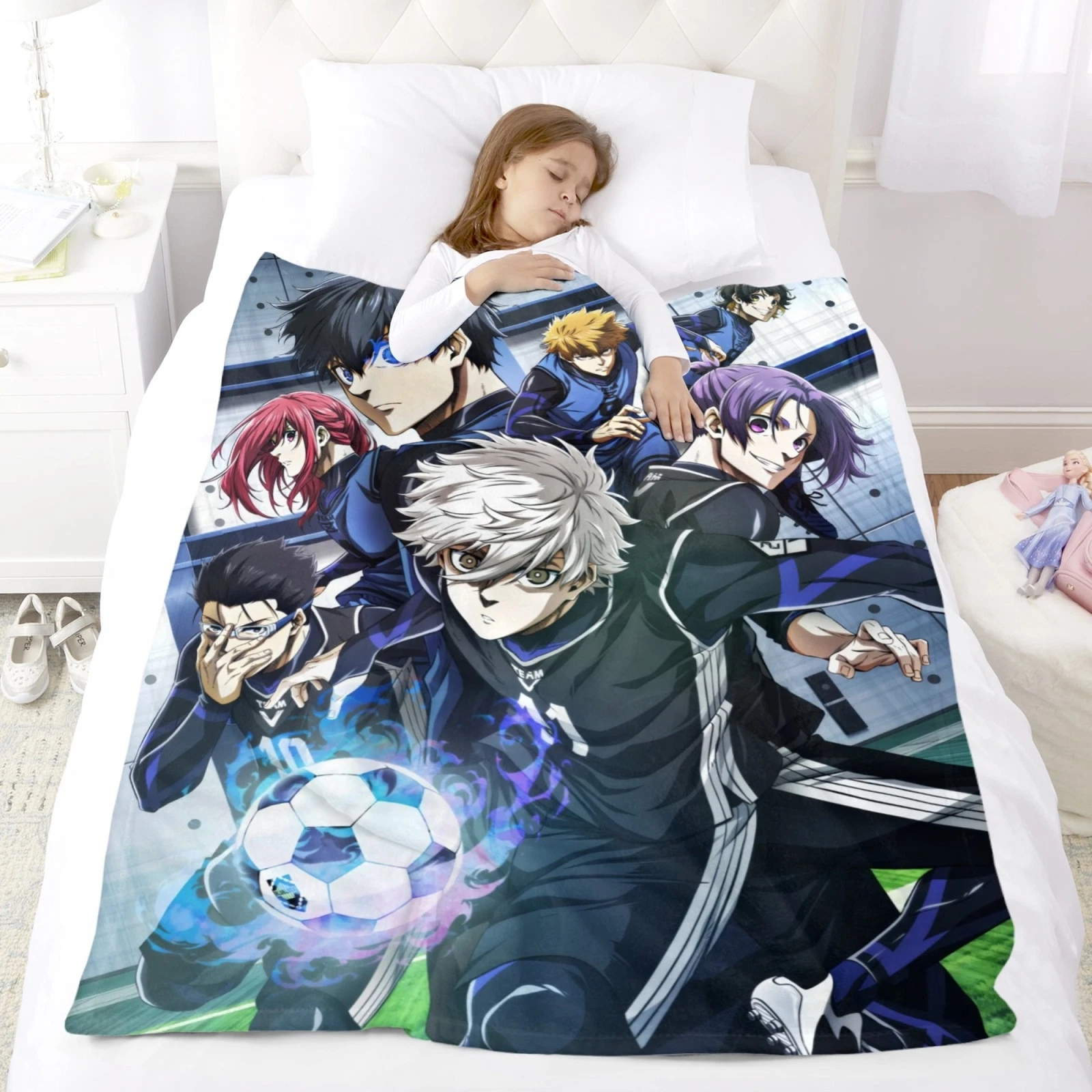 Blue Lock Fleece Blanket for Bed Sofa Office