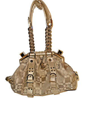 Versace Signature Fabric and Leather Madonna Frame Satchel Shoulder Bag
