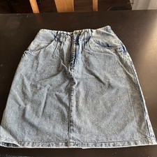 Vintage 90s Streetwear Womens Size 14 Distressed Acid Wash Denim Jean Skirt