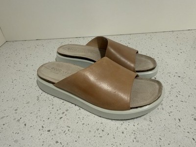 Ecco Sandals WMS SZ EU 37 US 6-6.5 Brown Tan Corksphere Leather Slides