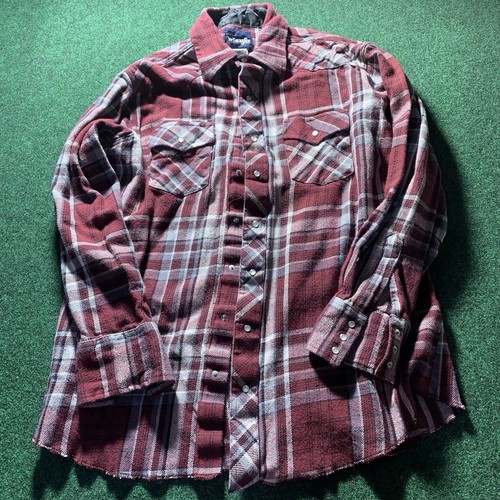 Wrangler Wrancher Pearl Snap Flannel Herren XL Tall rot Knopfleiste Western Hemd - Bild 9 von 9