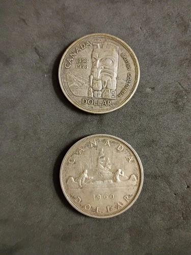 Canada Silver Dollar 1958 Totem and 1960 Canoe