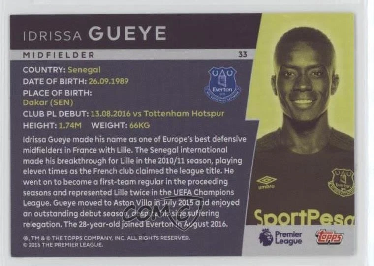 2017-18 Topps Premier League Platinum Idrissa Gueye #33 - Image 2 of 2