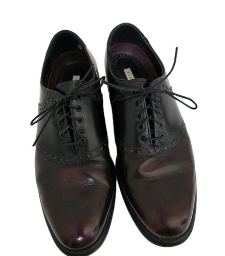 vintage men's size 9 Florsheim Two Toned Black Burgundy Oxford Saddle Shoes - Image 1