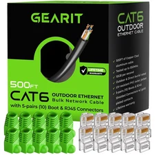 GEARit RJ45 Cat-6 Ethernet Patch Cable, DIY Bulk Kit (10 RJ45 & 10 Boot), 10G...