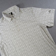 Adidas Golf Mens Large Polo Shirt White Beige Micro Print Performance NEW