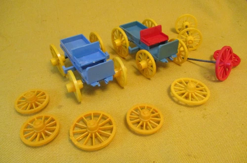 Vintage Marx Western Town Play Set 60mm Buckboard Wagons X 2 W/Extra Wheels