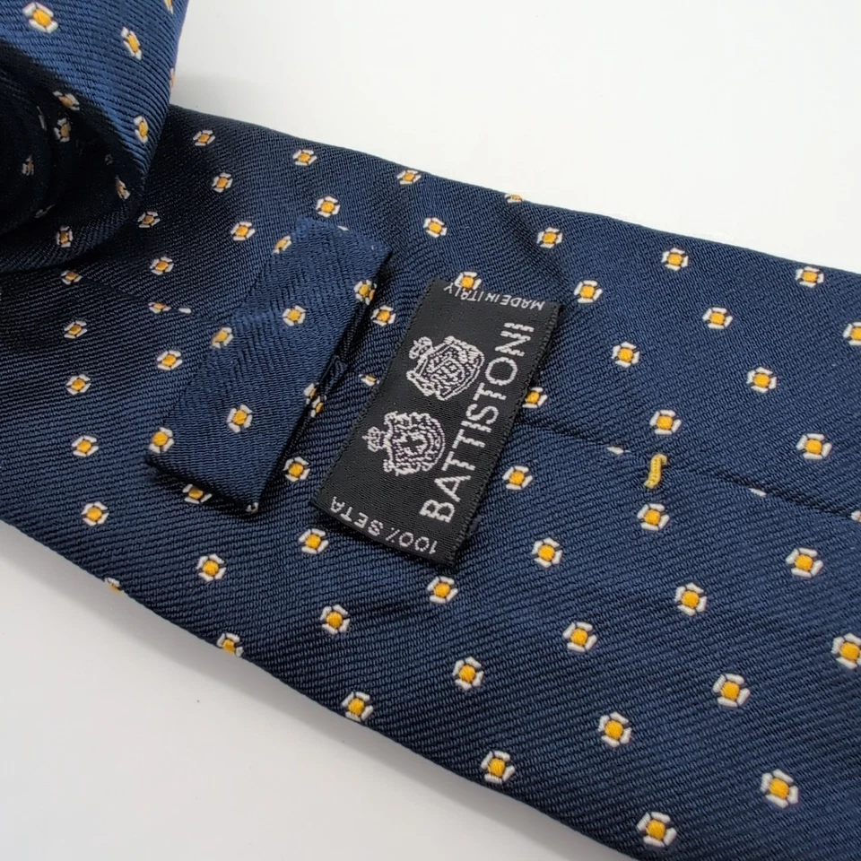 Battistoni Tie Dark Blue & Yellow Silk Dot Print Necktie - Image 4 of 4