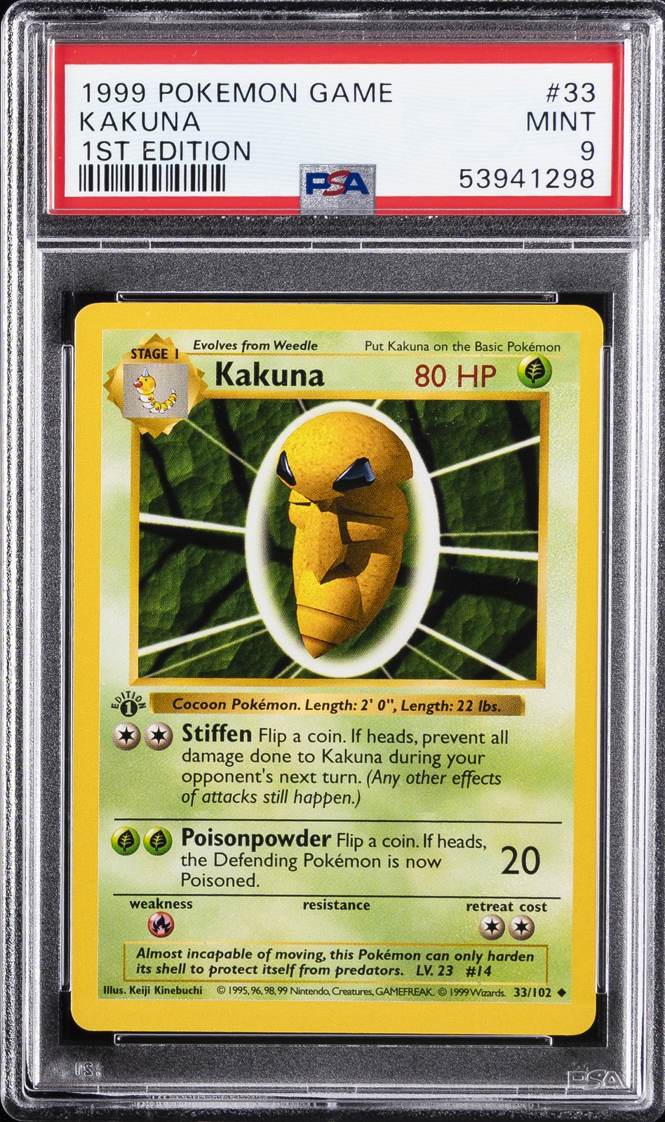 1999 POKEMON GAME 1ST EDITION #33 KAKUNA PSA 9
