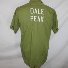 Vtg 50s 60s King Louie Mens Sz M Green Chain Stitch Bowling Shirt Loop Collar