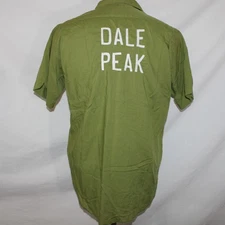 Vtg 50s 60s King Louie Mens Sz M Green Chain Stitch Bowling Shirt Loop Collar