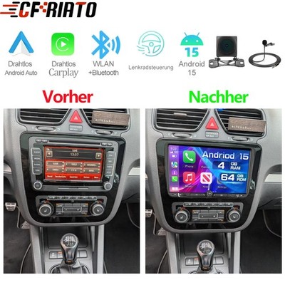 9'' 4+64GB Android 15 Apple CarPlay Autoradio Navi Für VW SCIROCCO 2008-2014 Kam