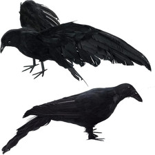 Black Fake Crows Halloween Decorations - Fake Crow Decor - 2 Pcs Large Realis...