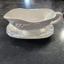 Vintage Himark Garden White Ceramic Gravy Boat w/ Underplate 14 Oz Thanksgiving