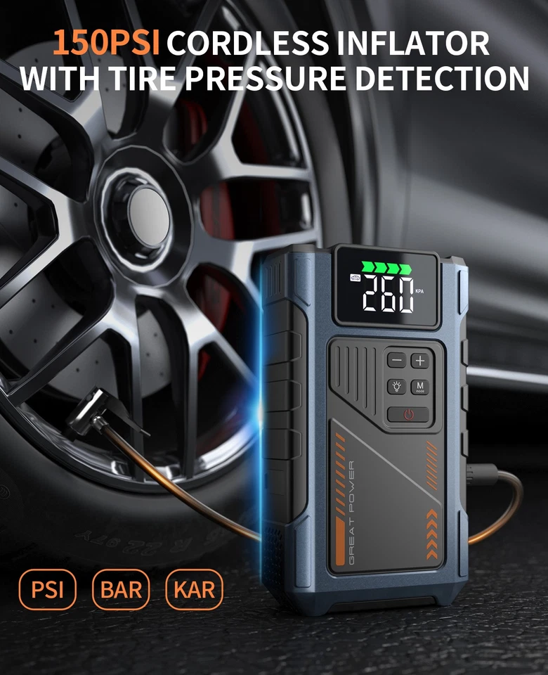 6000A Car Battery Charger Jump Starter with Air Compressor & Portable Power Bank - Image 3 of 4
