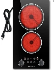 Noxton 2 Burners Electric Cooktop, 12 Inch 110V Radiant Ceramic Stove