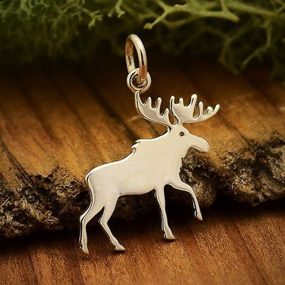 925 Sterling Silver Moose Charm 21x19mm Pendant New Flat Nature Animal