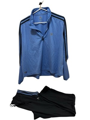 Adidas climate Women s Xl Track Suit Set Blue And Black 1/4 Zip Pullover Pants 
