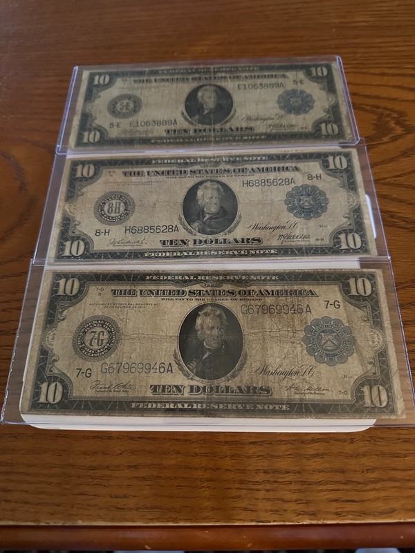 $10- 1914 Large Size Federal Reserve Notes Blue Seal Circulated Bundle of (3)