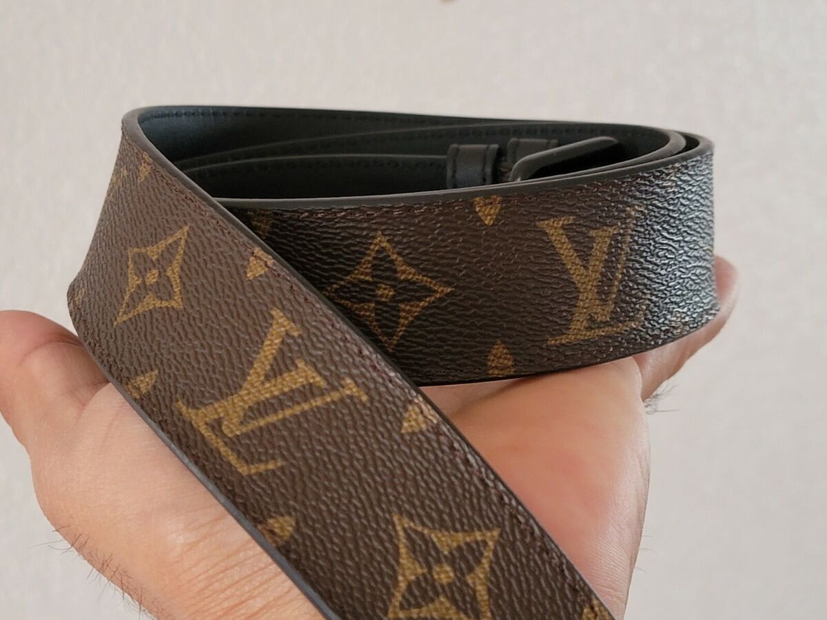 110cm Mens Louis Vuitton Belt Brown Leather 44 waist With Gold Lv Buckle