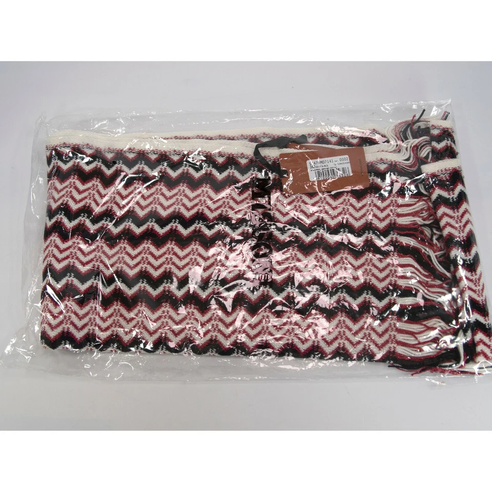 Bufanda Missoni Metálica Roja Negra Mezcla Lana Zig Zag Naranja Etiqueta Flecos Nueva con Etiquetas  Foto 2 de 4