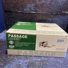 Shield Security Door Lever Handle Passage Lockset in Satin Nickel - Grade 3