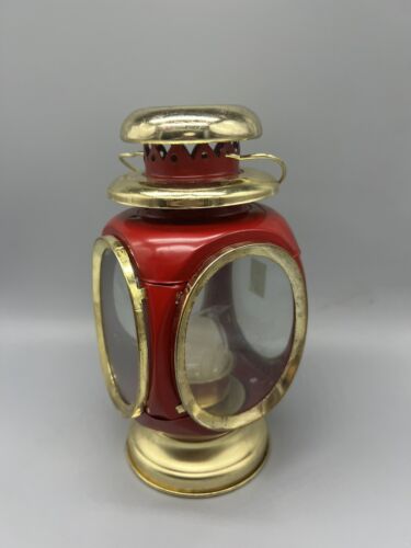 Porte-bougie lanterne en métal vintage rouge et or avec poignée NEUF - Photo 1/6