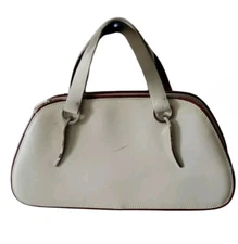 Francesco Biasia Bag VINTAGE Designer Ivory Burgundy Trim Leather Shoulder Purse