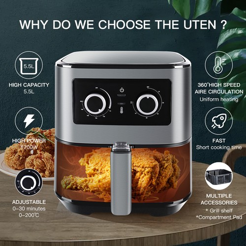 Uten 1700W 5.5L Air Fryer Oil Free Low Fat Healthy Cooker Oven Kitchen