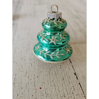 Vintage radko shiny green tree rhinestone Mercury glass ornament Xmas flocked st