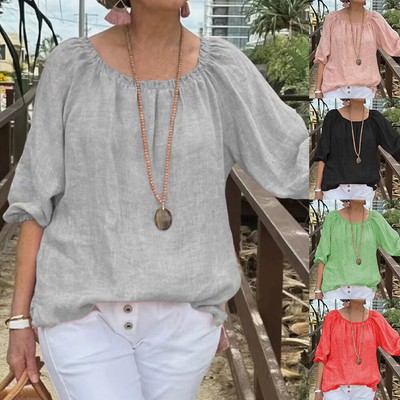 Damen Laterneärmel Halbarm T-Shirt Freizeit Hemd Tops Freizeit Tunika Sommer DE