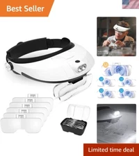 1X to 6X Headband Magnifier, Head Mount Magnifying Glass with LED Light for C...