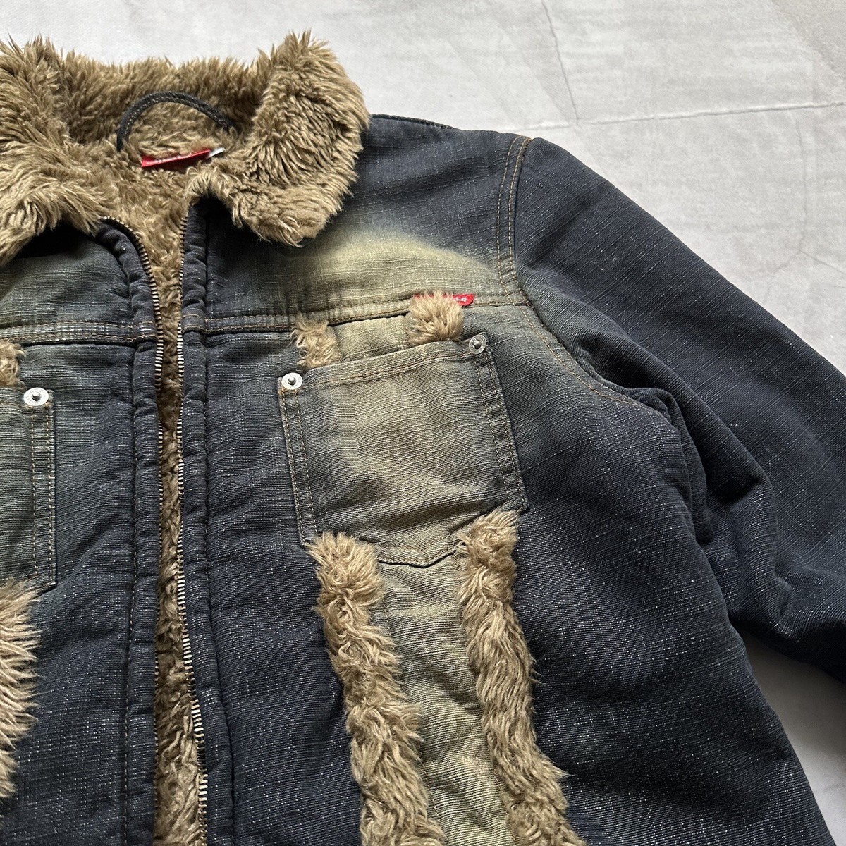 Punk LGB If Six Was Nine Style Denim Faded Faux Fur Jacket Miss 